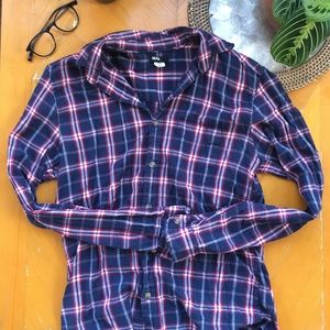 Mens BDG blue plaid button-up long sleeve shirt